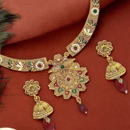 FEMMIBELLA Gold-Plated Kundan Stone Studded & Beaded Jewellery Set-picture-20