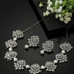 PANASH Silver-Plated Stone Studded Jewellery Set image 4