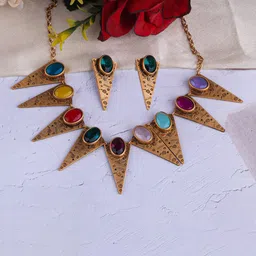 GRIIHAM Gold-Plated Stones-Studded Necklace With Earrings-picture-37