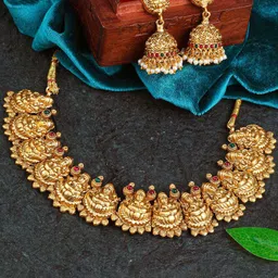 GRIIHAM Gold-Plated American Diamond Studded & Pearls Beaded Antique Jewellery Set-image-24