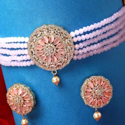 ZENEME Gold-Plated AD-Studded Beaded Jewellery Set-picture-31