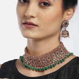 DIVASTRI Gold-Plated Stone-Studded & Beaded Jewellery Set-picture-33