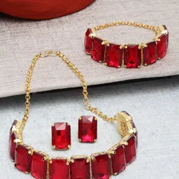 JMBW INTERNATIONAL Gold Plated Crystal Studded Jewellery Set-image-22