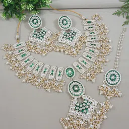 I Jewels Gold Plated Kundan & Pearl Traditional Jewellery Set-image-21