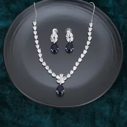 Adwitiya Collection Rhodium-Plated AD Stone-Studded Necklace & Earrings-image-21