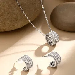 Cierra Silver-Plated Cubic Zirconia Stone-Studded Jewellery Set-picture-34