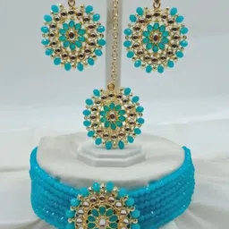 JMBW INTERNATIONAL Beaded Stone-Studded Necklace With Earrings & Maang Tikka-image-79