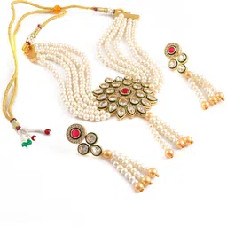 Jewar Mandi Gold-Plated Kundan Studded & Beaded Jewellery Set-image-16
