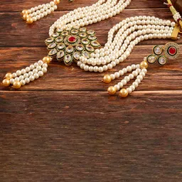 Jewar Mandi Gold-Plated Kundan Studded & Beaded Jewellery Set image 1