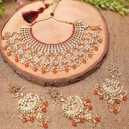 Swarajshop Women Gold-Plated Kundan Studded & Pearl Beaded Jewellery Set-picture-58