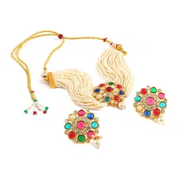 Jewar Mandi Gold-Plated Kundan Studded & Beaded Jewellery Set-picture-26