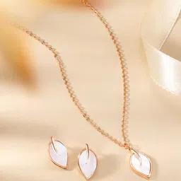 Peora Rose Gold-Plated Leaf Pendant Jewellery Set-picture-50