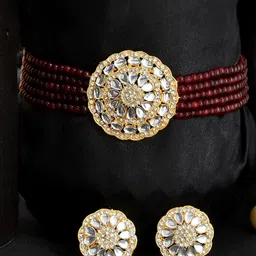 Shoshaa Gold Plated Kundan & American Diamond Studded Jewellery Set-picture-19