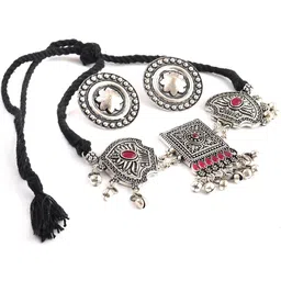 Jewar Mandi Silver-Plated Kundan-Studded Jewellery Set-picture-10