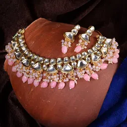 Saraf RS Jewellery Gold-Plated Kundan Studded & Beaded Necklace and Earrings-picture-36