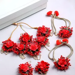 Kennice Gold-Plated Pearl Flower Beaded Jewellery Set image 1