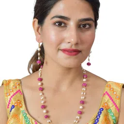 ROHINIKA Gold-Plated Pink & White Crystal Beaded Jewellery Set-picture-35