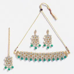 Anouk Gold-Plated Kundan-Studded Necklace & Earrings With Maang Tika-picture-34