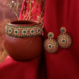 Fida Gold-Plated Stone Studded & Beaded Jewellery Set-image-96