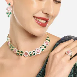 Zaveri Pearls Gold Plated Stone Studded & Beaded Jewellery Set-image-83