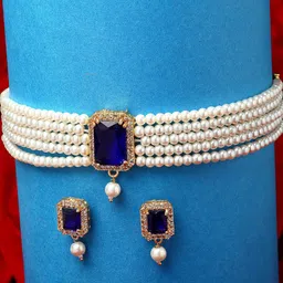 Kennice Women Gold-Plated AD-Studded & Pearl-Beaded Choker Jewellery Set-picture-20