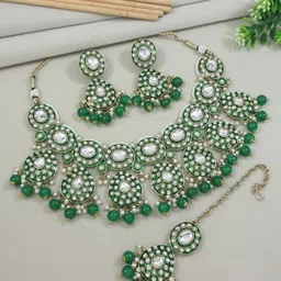 I Jewels Gold-Plated Kundan Studded & Pearl Beaded Bridal Jewellery Set-picture-32