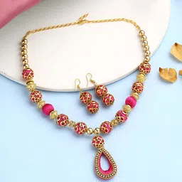 AKSHARA Gold-Plated Artificial Stone Studded & Pearl Beaded Jewellery Set-image-6