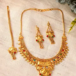Silvermerc Designs Gold-Plated Stone Studded Temple Jewellery Set-image-2