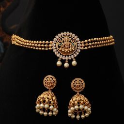 Saraf RS Jewellery Gold-Plated Cubic Zirconia Studded Jewellery Set-picture-1
