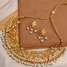 TEEJH Gold-Plated Stone Studded And Beaded Jewellery Set-picture-12