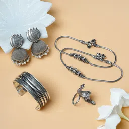 TEEJH Silver-Plated Oxidised Nandana Jewellery Set image 1