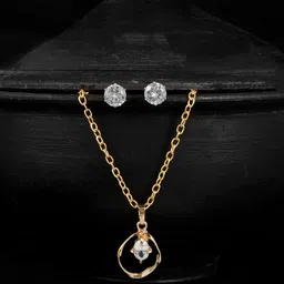 Silvermerc Designs Gold-Plated AD Stone Studded Pendant Jewellery Set image 1