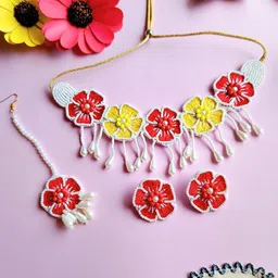 Sangria Gold-Plated Beaded & Tasseled Bridal Jewellery Set image 1