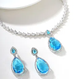 Priyaasi Silver-Plated American Diamond-Studded Jewellery Set-picture-33