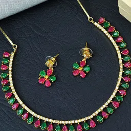 Jewar Mandi Gold-Toned & Green CZ Stone-Studded Jewellery Set-picture-19