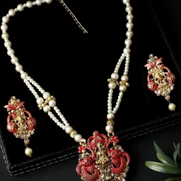 ANIKAS CREATION Gold-Plated Red Stone-Studded Jewellery Set-picture-16