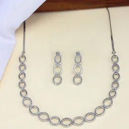 PRIVIU Rhodium-Plated American Diamond Stone-Studded Jewellery Set-image-30
