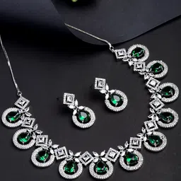 karatcart KARATCARTWomenSilver-Plated Green CZ Stone Studded Jewellery Set-picture-13