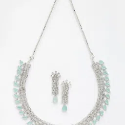 Aazeen Rhodium-Plated American Diamond Studded Jewellery Set-picture-40