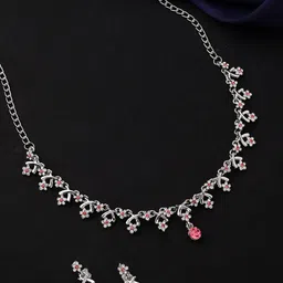 Yellow Chimes Silver-Plated Pink & White Crystal Studded Jewellery Set image 2
