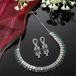 ZENEME Rhodium-Plated AD-Studded Jewellery Set image 1
