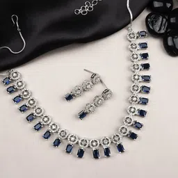 StileAdda Silver-Plated American Diamond Studded Square Shaped Jewellery Set-picture-15