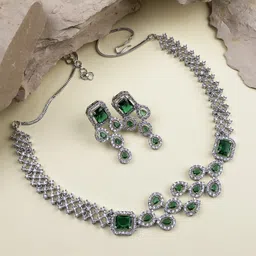 StileAdda Silver-Plated American Diamond Studded Leaf Shaped Jewellery Set-picture-45