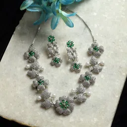 ZENEME Rhodium Plated CZ Studded Jewellery Set image 1