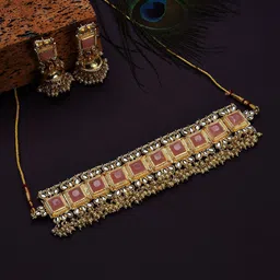 SOHI Gold-Plated Pink Kundan-Studded Jewellery Set-image-29
