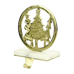 Hind Decor Gold-Toned Christmas Tree On Marble Base Stocking Holder-picture-5