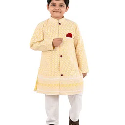 BAESD Boys Embroidered Mandarin Collar Pure Cotton Sherwani Set-picture-35