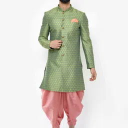 KISAH Men Green Printed Cotton Sherwani Set-picture-11