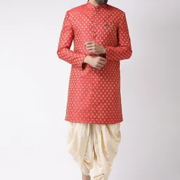 KISAH Men Self-Design Mandarin Collar Sherwani Set-picture-18