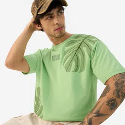 The Souled Store Floral Printed Round Neck Drop-Shoulder Sleeves Cotton Casual T-Shirt-picture-21